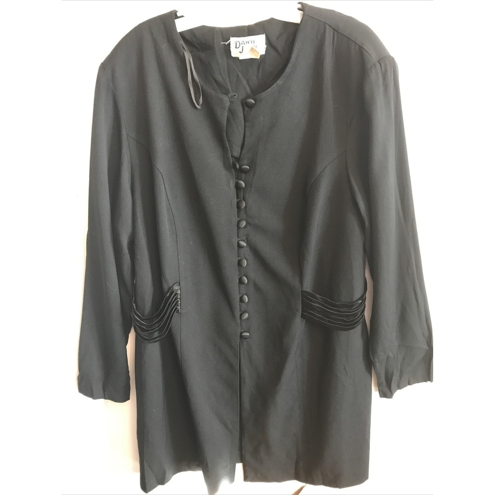 Vintage Dawn Joy size 20 Black crepe long jacket blazer drape accent 80's